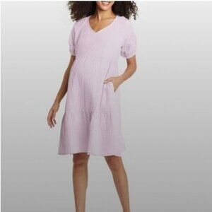 Isabel Maternity by Ingrid & Isabel Purple Puff Sleeve Gauzy V-Neck Sundress